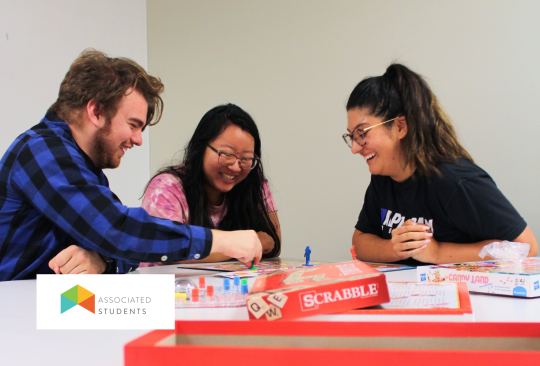 Three students playing a board game.